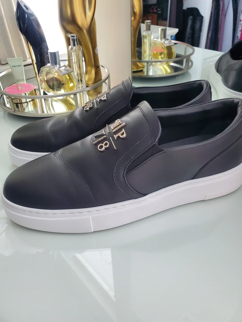 Philipp Plein Unisex Black Leather Slip-On Sneakers Sz 41